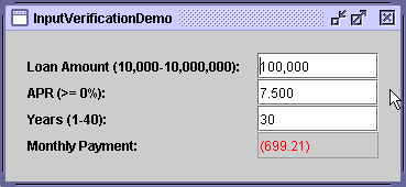 The InputVerificationDemo example, which demonstrates